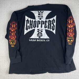 Vintage West Coast Choppers Motorcycle Long Sleeve Flame Fire (Defective, read)